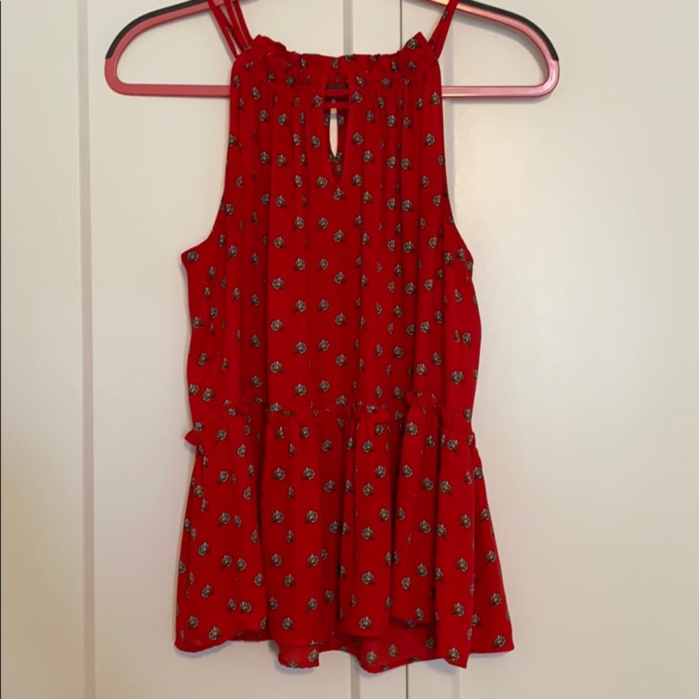 Red pattern peplum tank